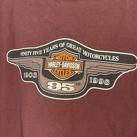 Harley Davidson Vintage 3XL T-Shirt Maroon 95th Anniversary 1998 - Picture 6 of 6